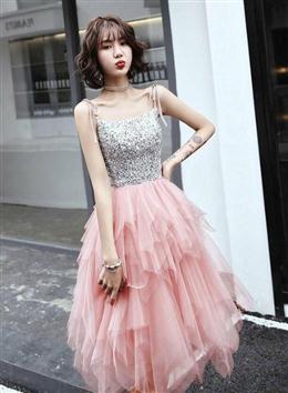 Picture of Cute Pink Sequins and Tulle Short Party Dresses, Pink Homecoming Dresses